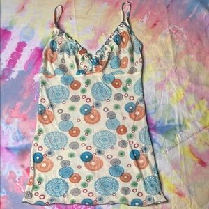 ✨ Free People Cream & Blue Patterned Tank Top | Boho Chic Adjustable Straps